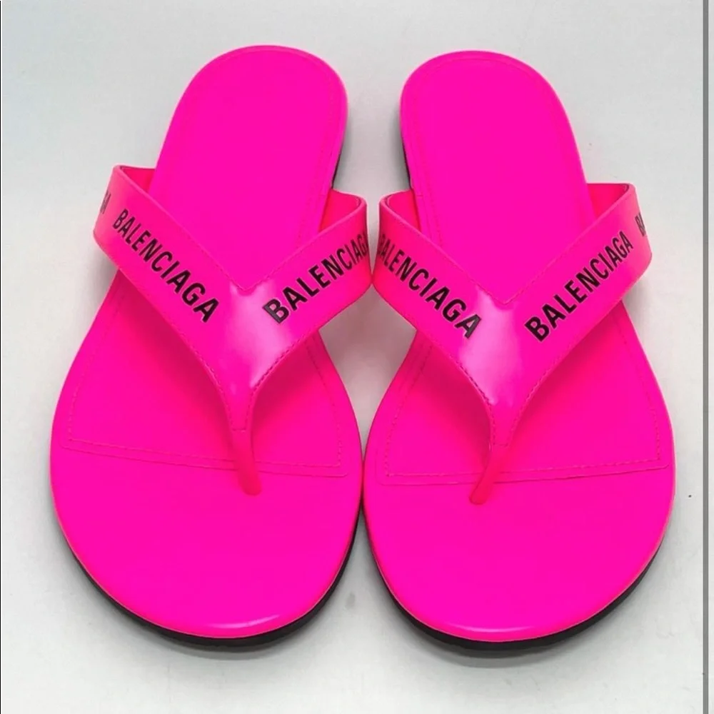 Balenciaga Pink Allover-logo Round Leather Thong San Sandals - Picture 1 of 9